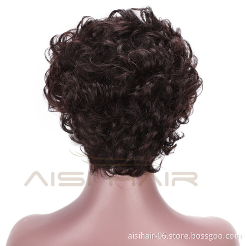 Aisi Hair Brazilian Human Hair Lace Front Pixie Cut Short Afro Curly Wave Wig Natural Black Lace Front Short Human Hair Wigs